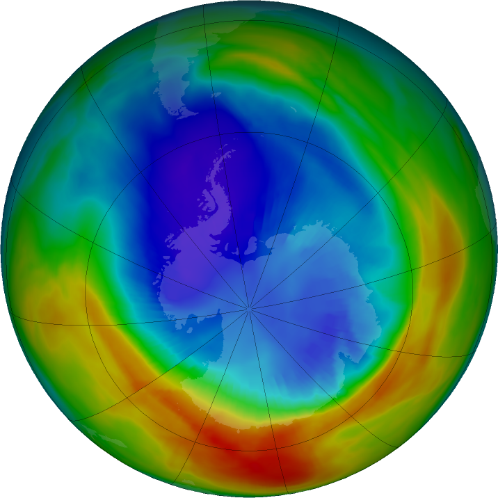 Antarctic ozone map for 03 September 2019